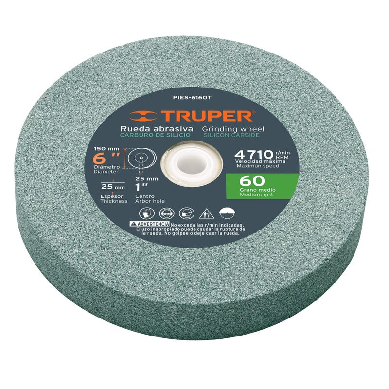 TRUPER PIES-6160T 6" Silicon Carbide Bench Grinding Wheels. Grit=60, Thickness=1", Drill=1". 1 Pack - Image 1